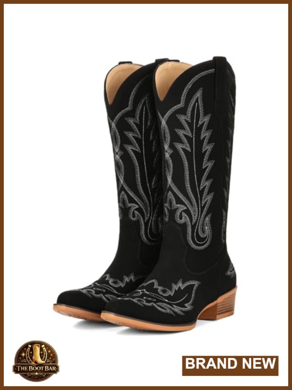 Fioralie Women's Suede Embroidery Mid Calf Cowboy Boots